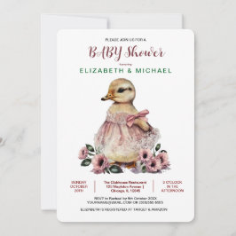 Rosa Blommigt Baby Anka Baby Shower for Girl Inbjudningar
