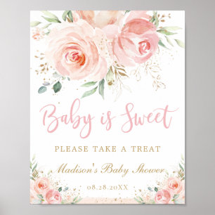 Rosa Blommigt Baby är Sweet Treat Baby Shower Poster