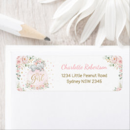  Rosa Blommigt Baby Elephant Returadress Etikett