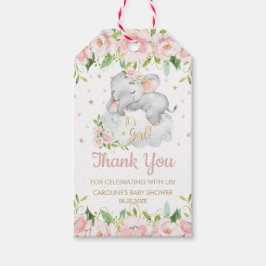 Rosa,  Blommigt Baby Elephant Tack Favor Presentetikett