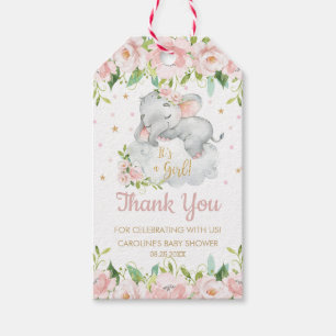 Rosa Blommigt Baby Elephant Tack Favoriter Presentetikett