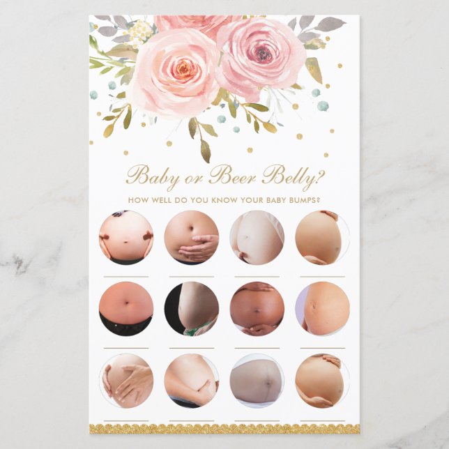  Rosa Blommigt Baby eller Beer Belly Shower Game (Framsida)