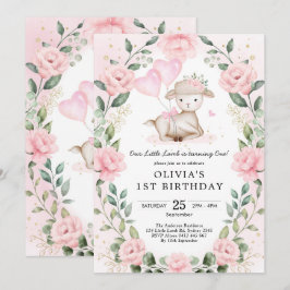  Rosa Blommigt Baby Får Lamb Flickfödelsedag Inbjudningar
