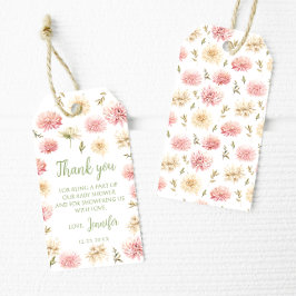 Rosa blommigt baby i blomsterduschen tack märkre presentetikett