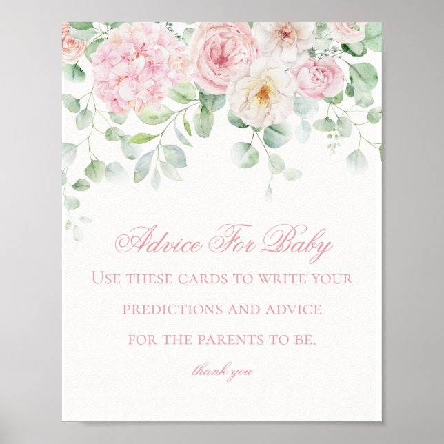 Rosa Blommigt Baby i Bloom Advice for Baby Shower Poster (Framsidan)