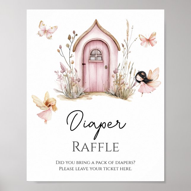 Rosa Blommigt Baby i Bloom Älvors Diaper Raffle Poster (Framsidan)