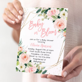 Rosa Blommigt Baby i Bloom Baby Shower Inbjudningar