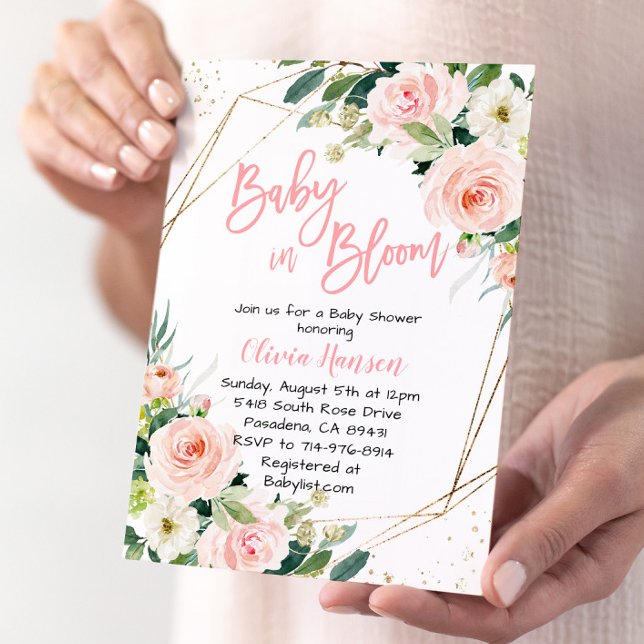 Rosa Blommigt Baby i Bloom Baby Shower Inbjudningar (Skapare uppladdad)