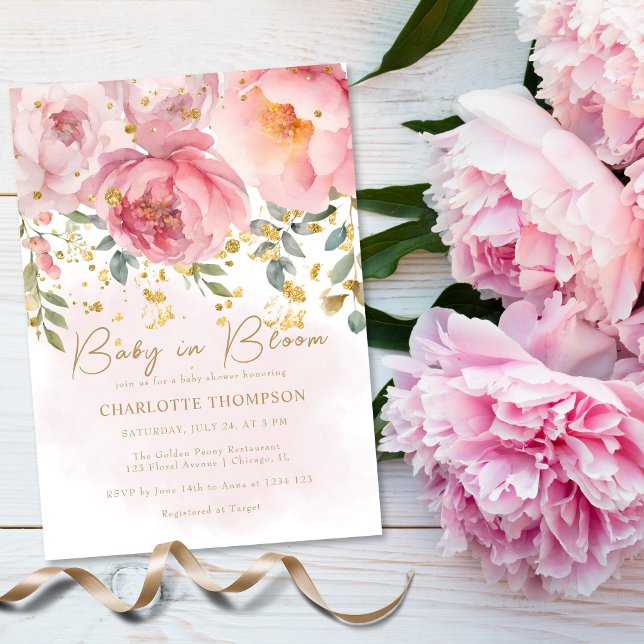  Rosa Blommigt Baby i Bloom Baby Shower Inbjudningar (Skapare uppladdad)