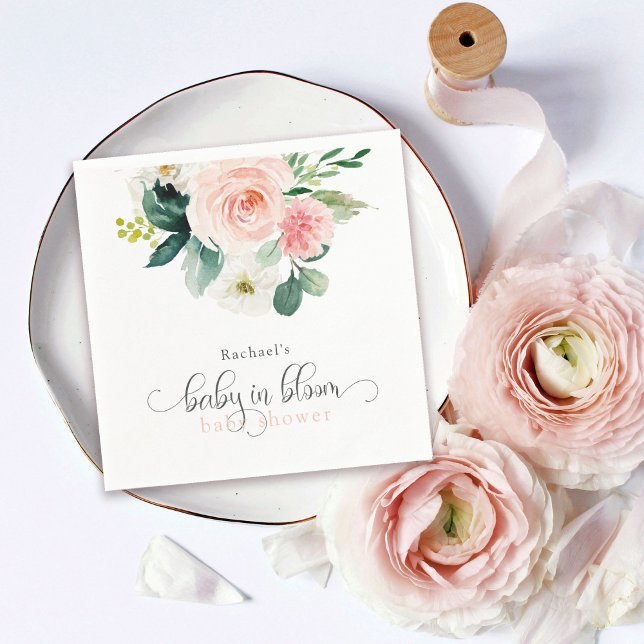  Rosa Blommigt Baby i Bloom Baby Shower Pappersservett (Skapare uppladdad)
