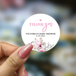 Rosa Blommigt Baby i Bloom Baby Shower Runt Klistermärke