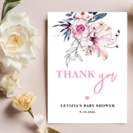 Rosa Blommigt Baby i Bloom Baby Shower Tack Kort