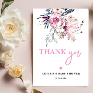 Rosa Blommigt Baby i Bloom Baby Shower Tack Kort