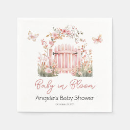 Rosa Blommigt Baby i Bloom Butterfly Baby Shower Pappersservett