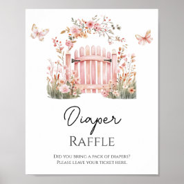 Rosa Blommigt Baby i Bloom Butterfly Diaper Raffle Poster