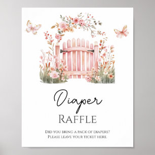 Rosa Blommigt Baby i Bloom Butterfly Diaper Raffle Poster