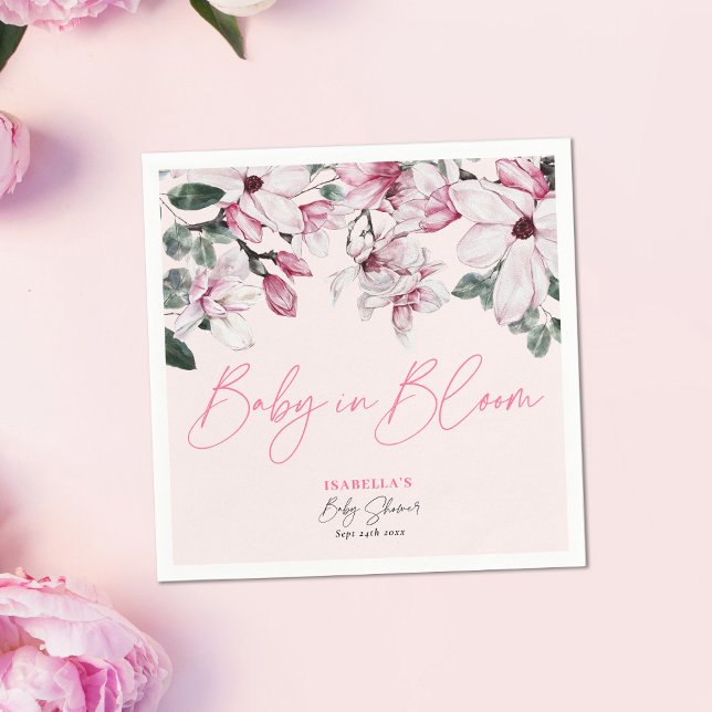 Rosa Blommigt Baby i Bloom Girl Baby Shower Pappersservett (Skapare uppladdad)