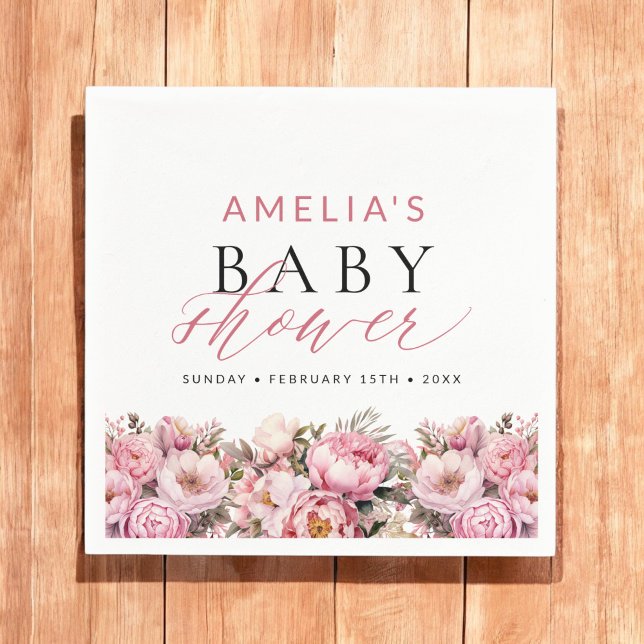 Rosa Blommigt Baby i Bloom Girl Baby Shower Pappersservett (Skapare uppladdad)