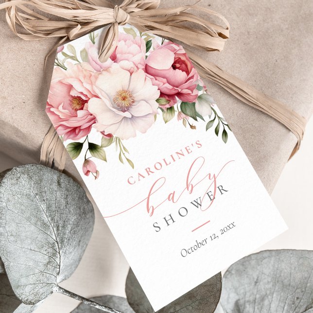 Rosa Blommigt Baby i Bloom Girl Baby Shower Presentetikett (Skapare uppladdad)