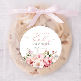 Rosa Blommigt Baby i Bloom Girl Baby Shower Runt Klistermärke