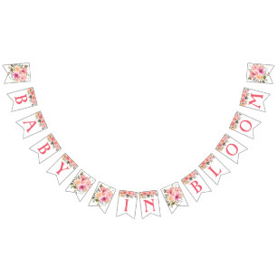 Rosa Blommigt Baby i Bloom Girl Baby Shower Vimplar