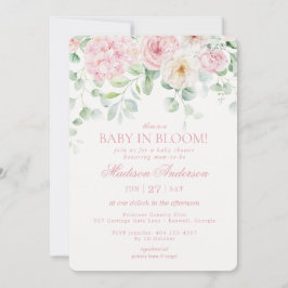 Rosa Blommigt Baby i Bloom Hydrangea Baby Shower Inbjudningar