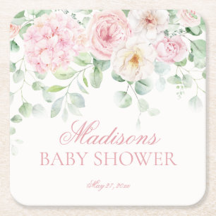 Rosa Blommigt Baby i Bloom Hydrangea Baby Shower Underlägg Papper Kvadrat
