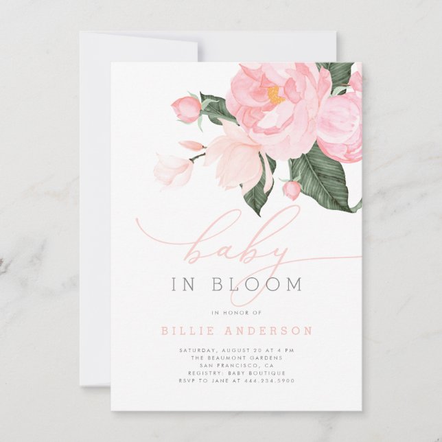  Rosa Blommigt Baby i Bloom Shower Girl Inbjudningar (Framsida)