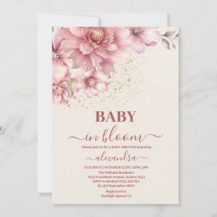 Rosa Blommigt Baby i Bloom Shower Girl Inbjudningar