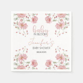 Rosa blommigt baby i en bloom-flicka duscha papper pappersservett