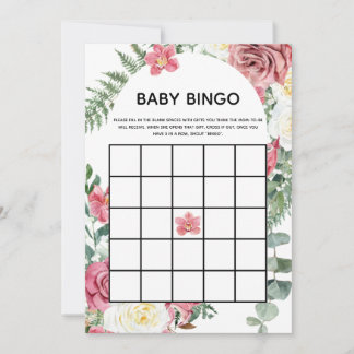 Rosa Blommigt Baby Shower Baby Bingo Card