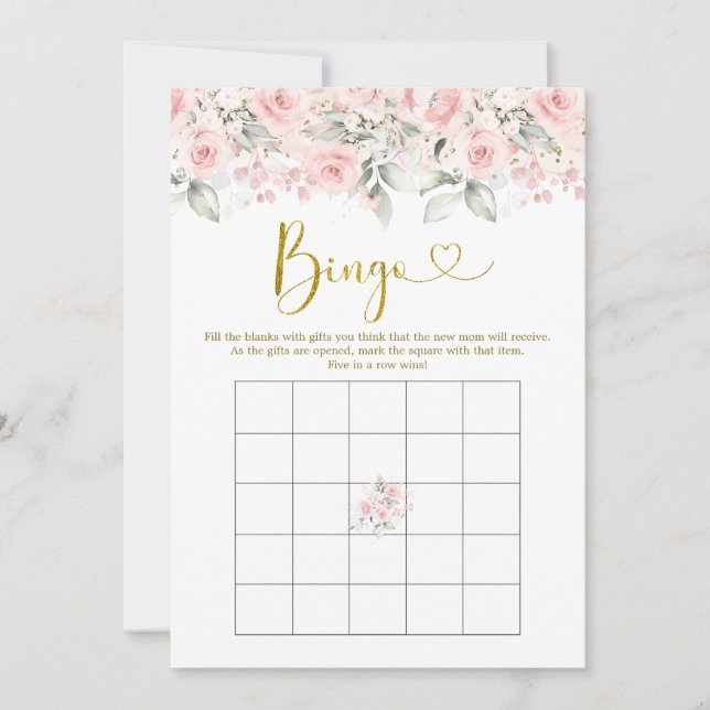  Rosa Blommigt Baby Shower Baby Bingo Game Inbjudningar (Framsida)