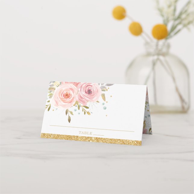 Rosa  Blommigt Baby Shower Birthday Placeringskort (Framsida)