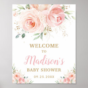 Rosa Blommigt Baby Shower Birthday Välkommen Poster