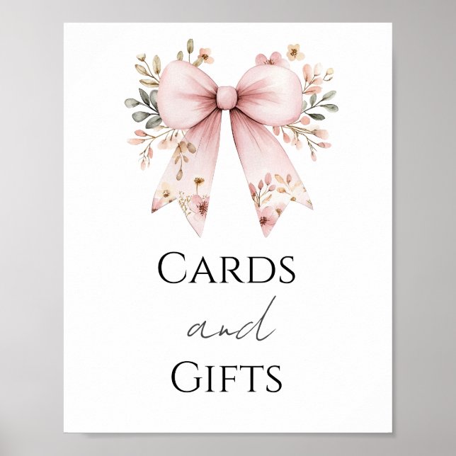 Rosa Blommigt Baby Shower Card and Gifts Party Sig Poster (Framsidan)