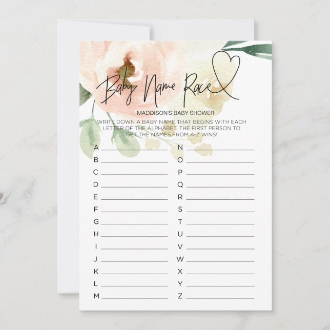 Rosa Blommigt Baby Shower Game Baby Namn Tävling C Inbjudningar (Framsida)