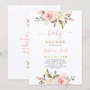 Rosa Blommigt Baby Shower Girl-inbjudan för flick Inbjudningar