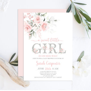 Rosa Blommigt Baby Shower Girl-inbjudan för flick Inbjudningar