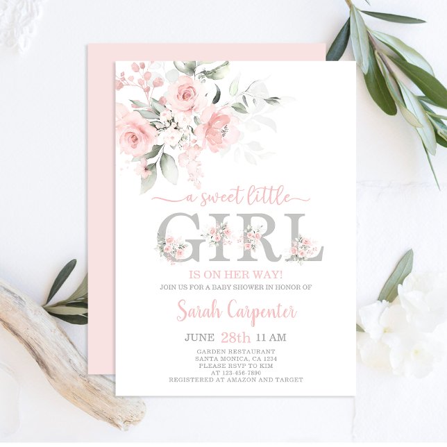 Rosa Blommigt Baby Shower Girl-inbjudan för flick Inbjudningar (Skapare uppladdad)