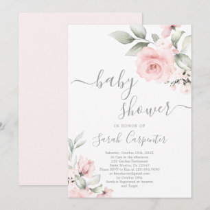 rosa Blommigt Baby Shower Girl-inbjudan för flick Inbjudningar