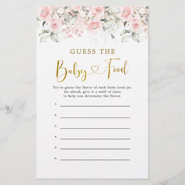  Rosa Blommigt Baby Shower gissar Baby Food (Framsida)