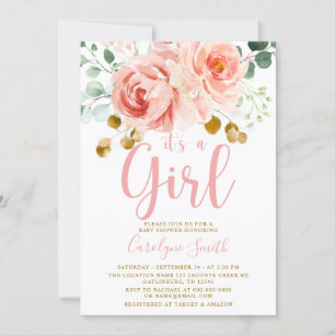 Rosa Blommigt Baby Shower-inbjudan Flicka Inbjudningar