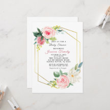 Rosa Blommigt Baby Shower-inbjudan Flickor