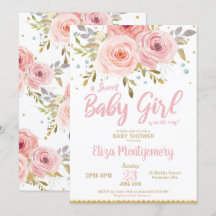 Rosa  Blommigt Baby Shower-inbjudan Flickor