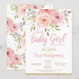 Rosa Blommigt Baby Shower-inbjudan Flickor Inbjudningar