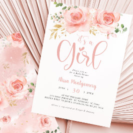 Rosa  Blommigt Baby Shower-inbjudan Flickor Inbjudningar