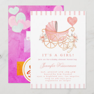Rosa Blommigt Baby Shower-inbjudan Flickor Inbjudningar