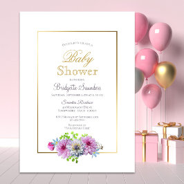 Rosa Blommigt Baby Shower Inbjudningar