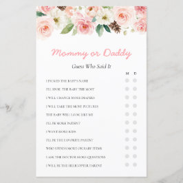 Rosa Blommigt Baby Shower Mamma eller pappa Game