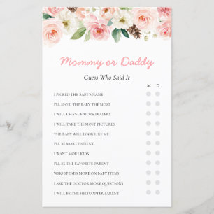 Rosa Blommigt Baby Shower Mamma eller pappa Game